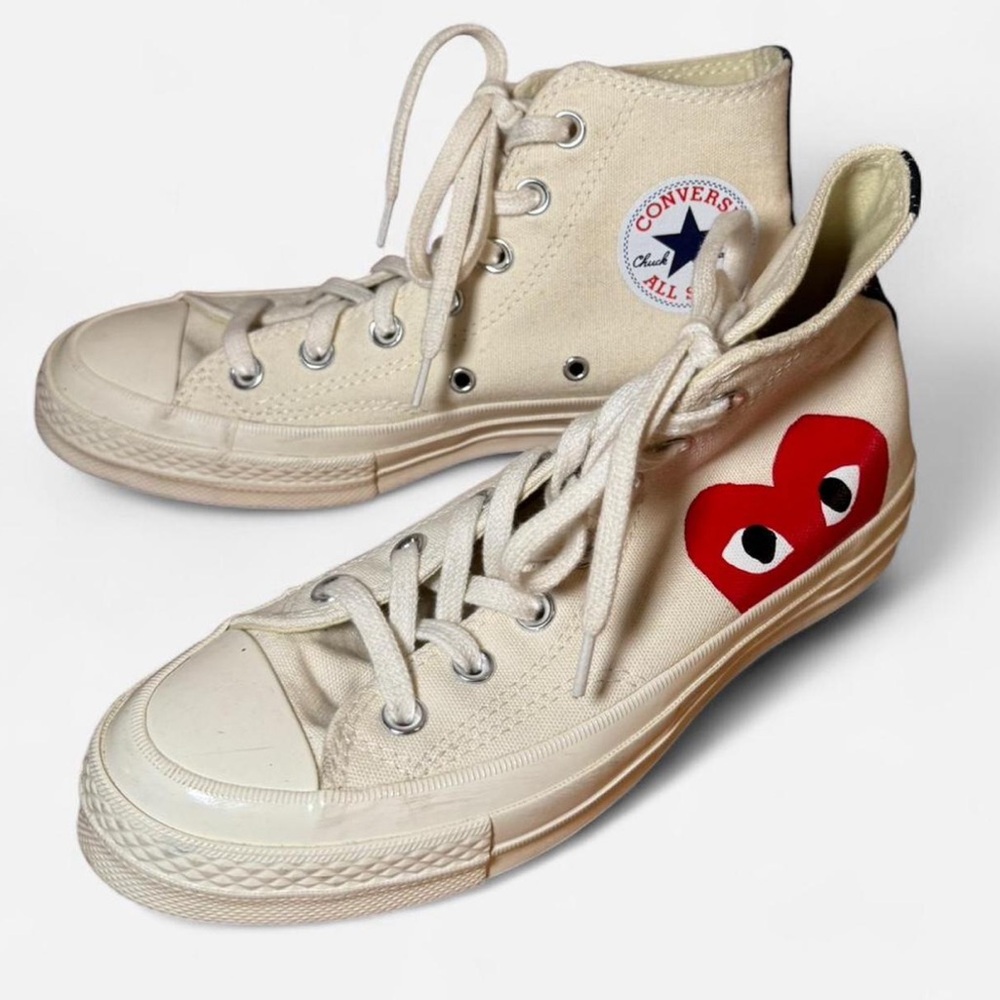 Comme des Garcons PLAY x Converse Cream High-Tops with Red Heart Design